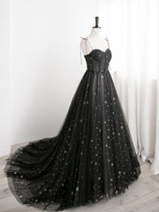 Black Sweetheart Tulle Straps Long Formal Dress