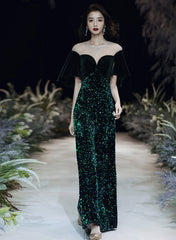Dark Green Velvet and Sequins Mermaid Long Prom Dress