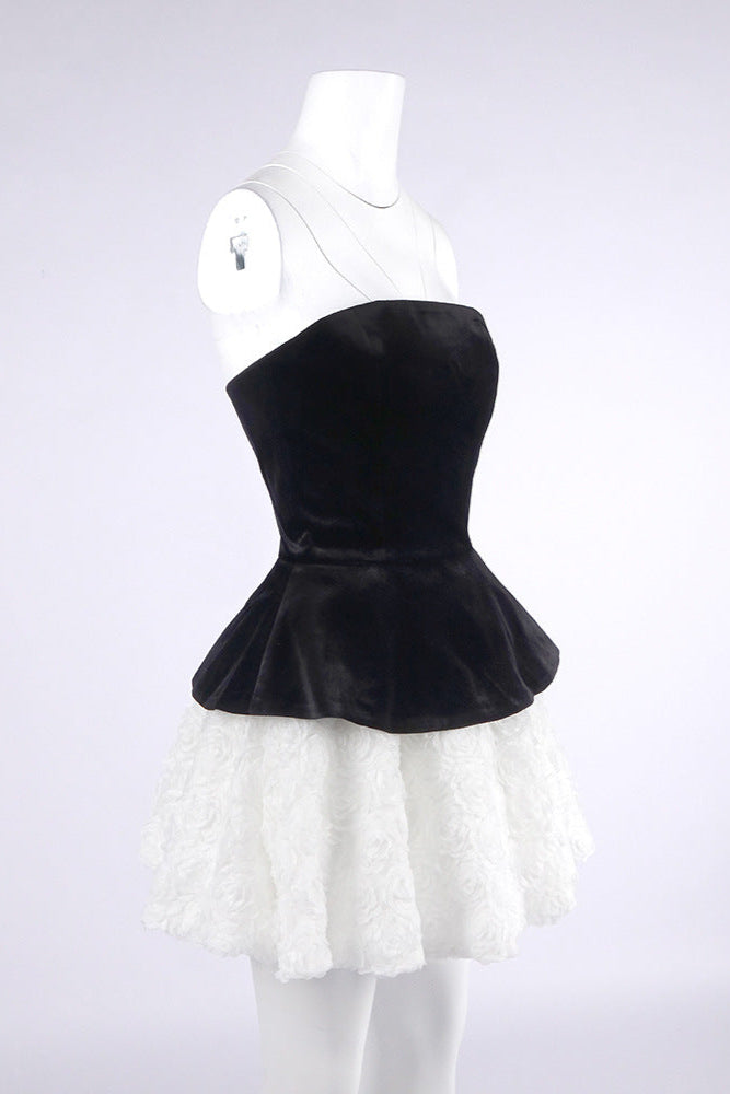 Velvet & 3D Floral Strapless Mini Dress Set