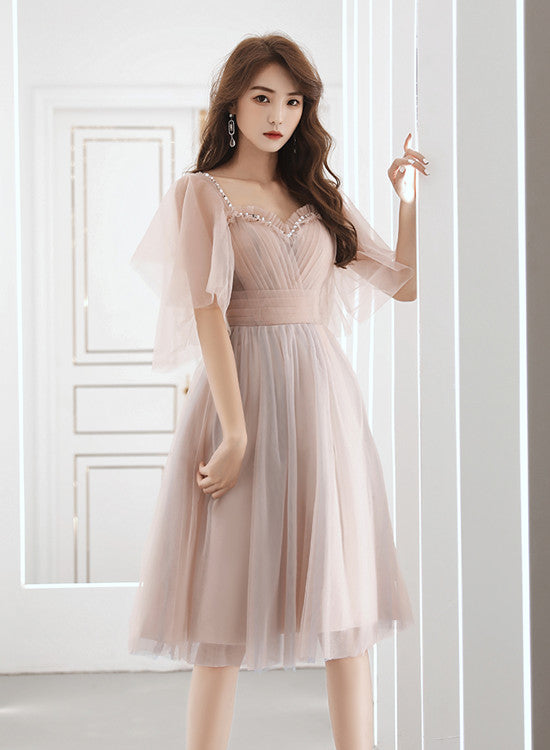 Pink Tulle Off Shoulder Short Party Dress