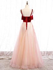Vestido de fiesta largo de terciopelo y tul con tirantes bonitos 