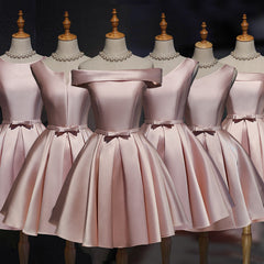 Precioso vestido de fiesta corto de satén rosa para el regreso a casa 