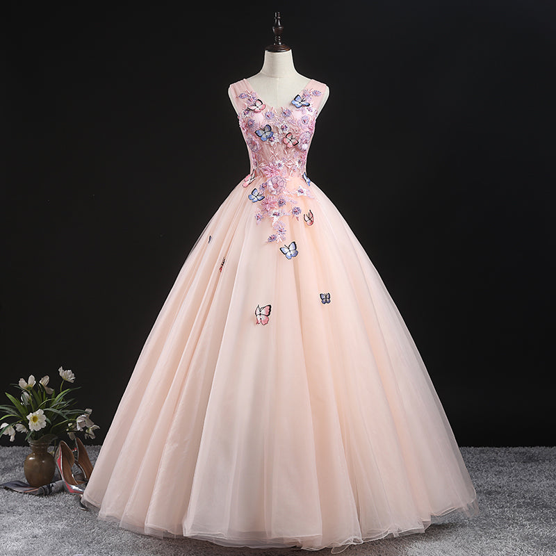 Charming Pink Flowers Ball Gown Long Sweet 16 Dress