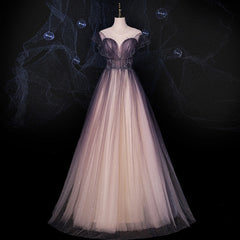 Charming Tulle Gradient Cap Sleeves Long Party Dress