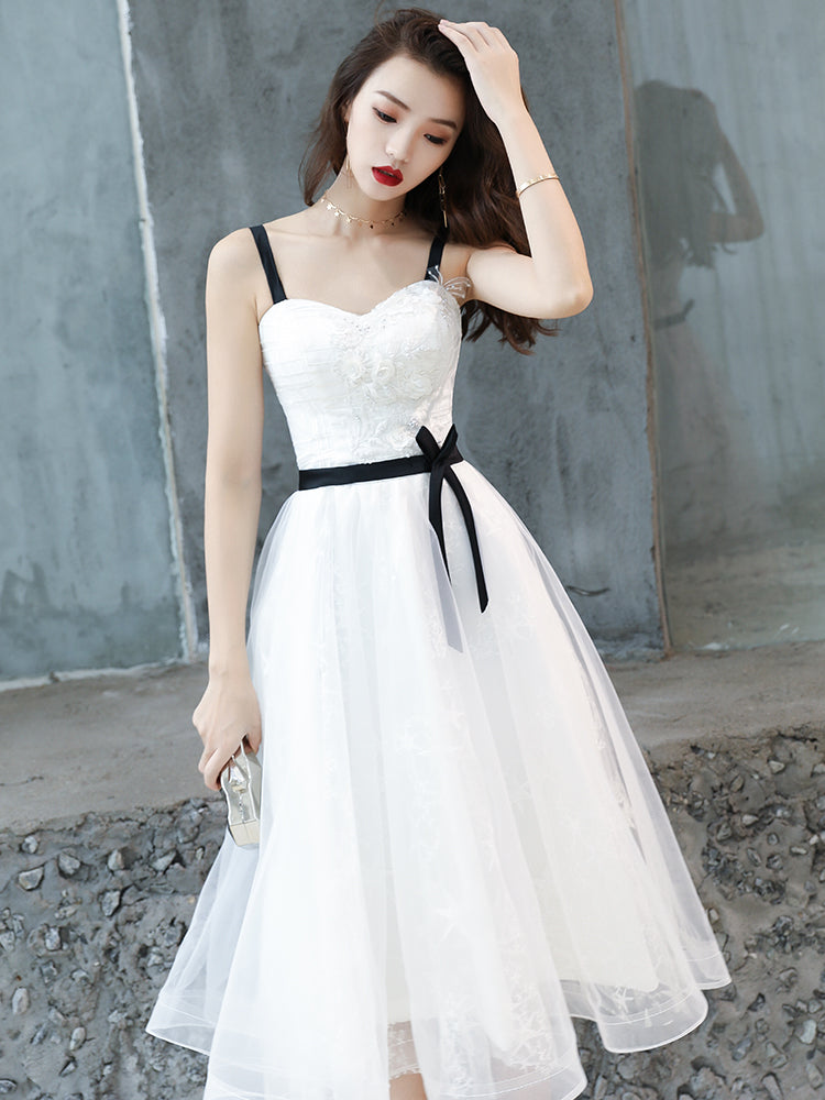 White Short Straps Party Dress Graduation Dress