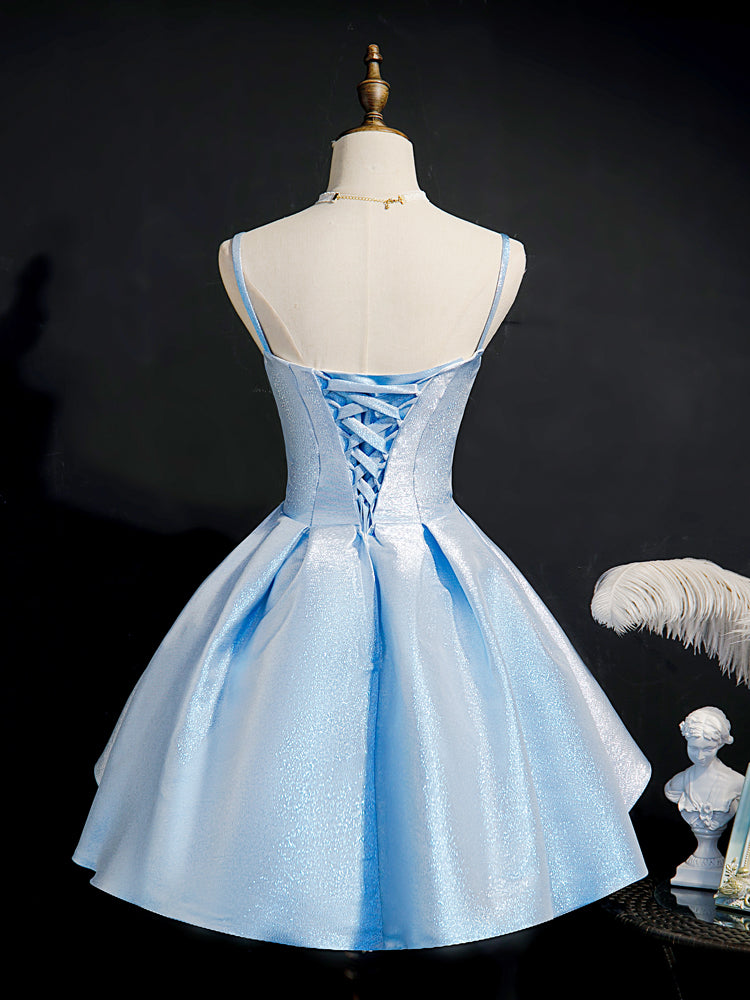 Light Blue Satin Sweetheart Homecoming Dress