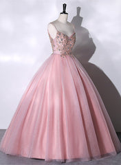 Vestido de fiesta rosa con escote en V y cuentas 