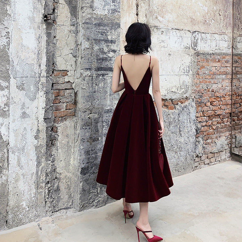 Charming Sweetheart Straps Tea Length Party Dress,Red Formal Dress