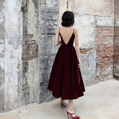 Charming Sweetheart Straps Tea Length Party Dress,Red Formal Dress