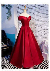 Red Off Shoulder Satin A-line Sweetheart Long Prom Dress