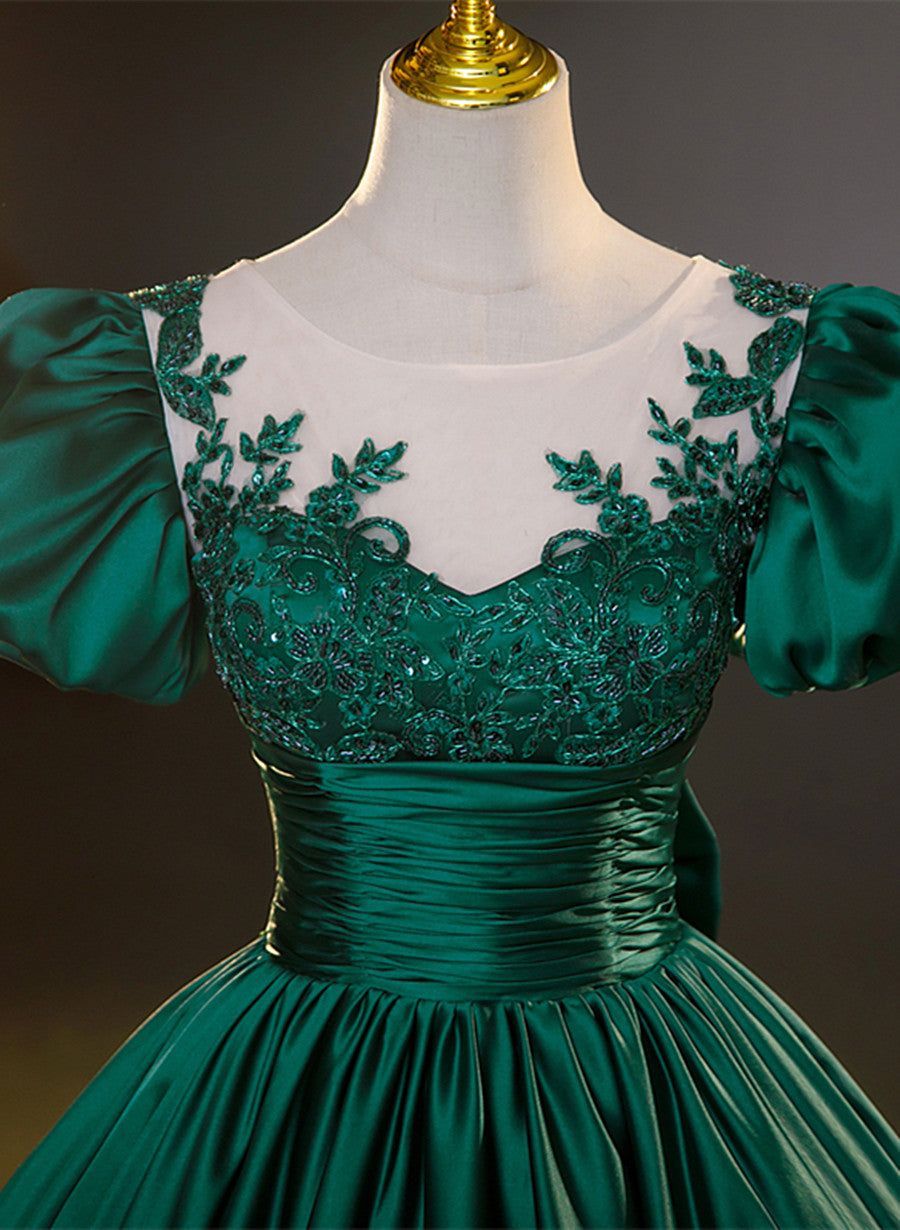 Vestido de fiesta de satén verde oscuro para dulces 16 