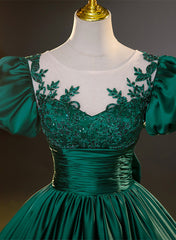 Vestido de fiesta de satén verde oscuro para dulces 16 