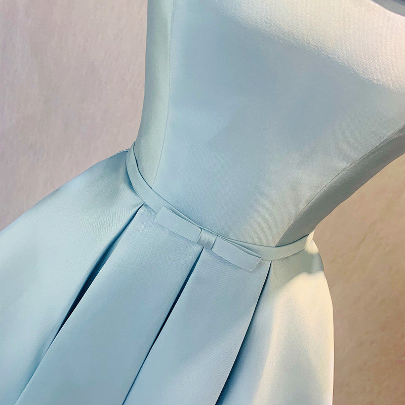 Beautiful Blue Satin Cute Short Homecoming Dress