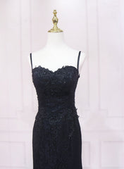 Vestido largo de fiesta con tirantes de encaje negro y vestido de graduación