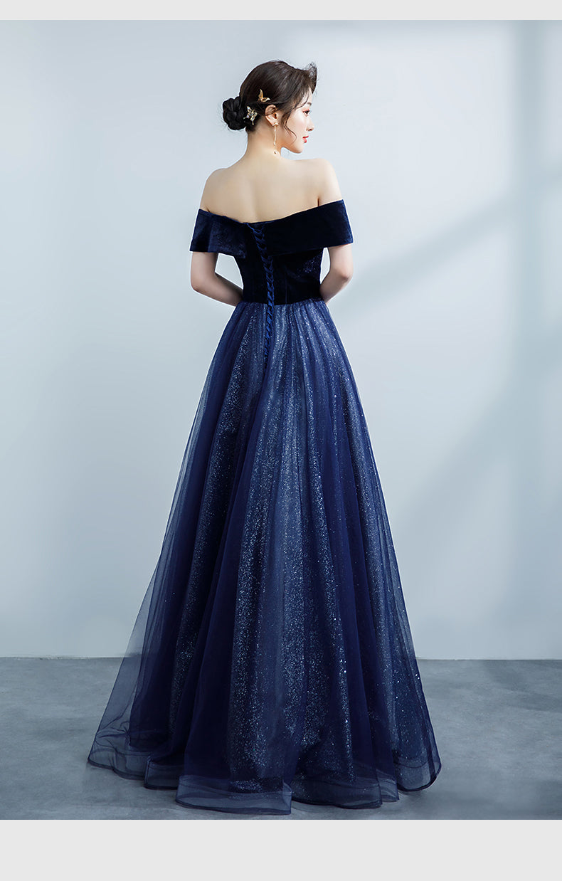 Navy Blue Off Shoulder Velvet Sweetheart Party Dress