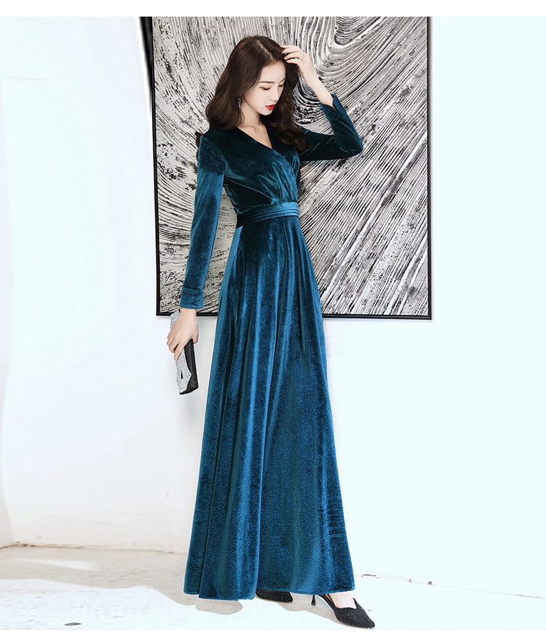 Charming Velvet V-neckline Simple Long Bridesmaid Dress