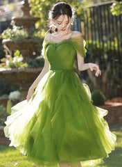 Lovely Green Tulle Beaded Straps Short Party Dress