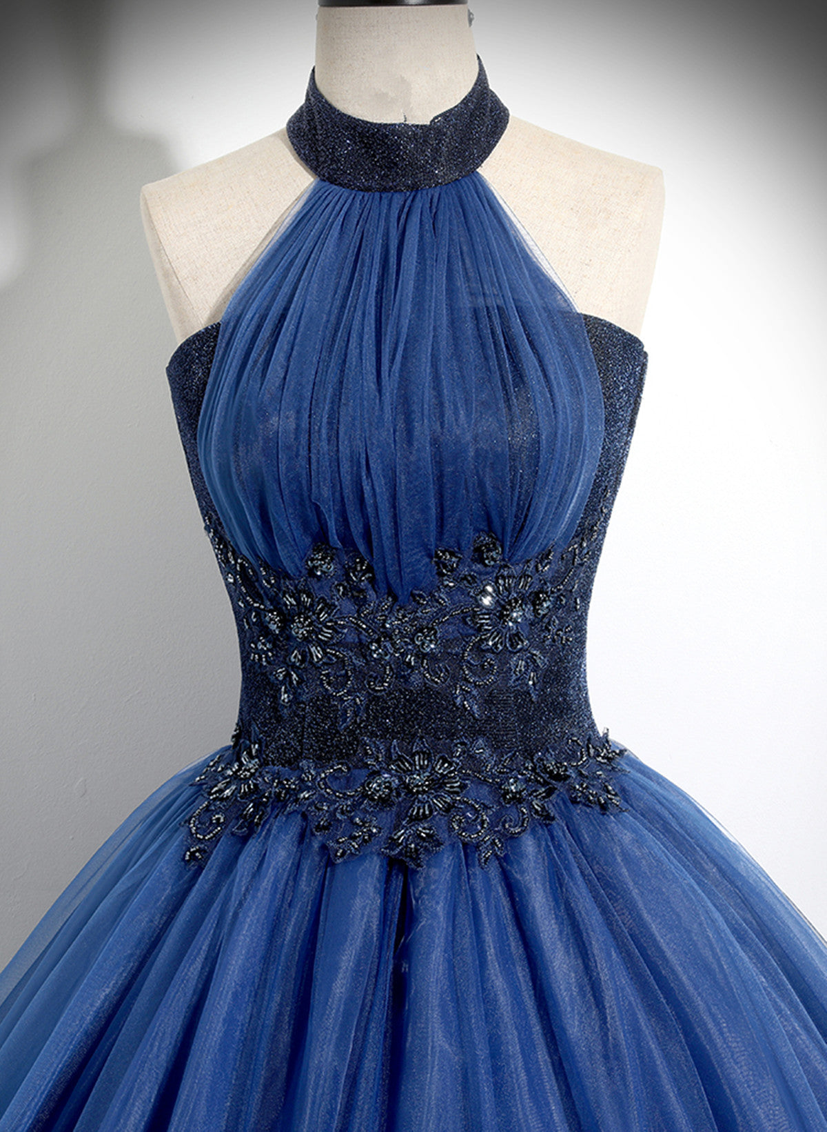 Blue High Neckline Ball Gown Formal Dress