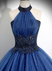 Blue High Neckline Ball Gown Formal Dress
