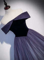 Vestido de fiesta largo con hombros descubiertos y tul degradado morado 