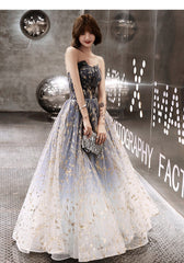 Blue Cute Tulle Gradient Long Party Dress