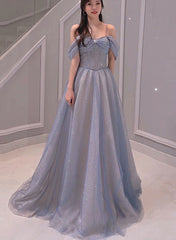 Light Blue Sweetheart Off Shoulder A-line Long Prom Dress