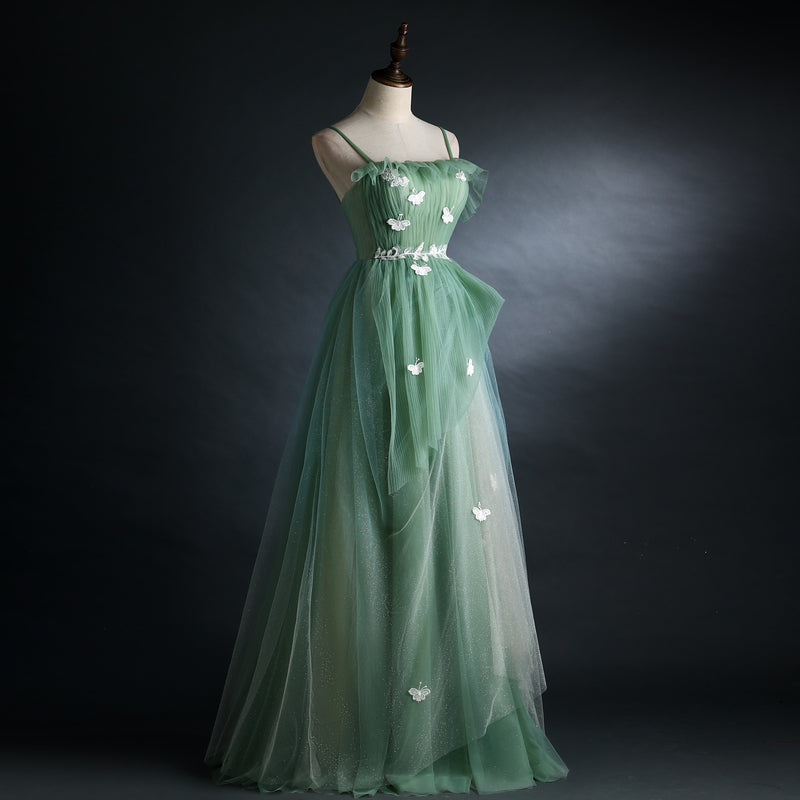 Light Green Gradient Straps Long A-line Prom Dress