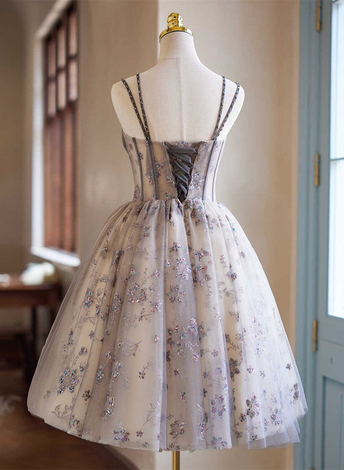 A-Line Tulle Beaded Short Party Dress