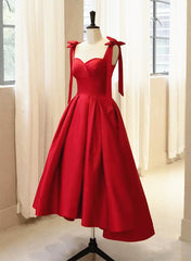Red Satin High Low Formal Dress with Bow