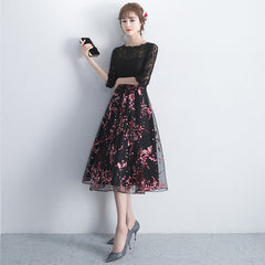 Lovely Black Lace Short Sleeves Floral Tulle Party Dress
