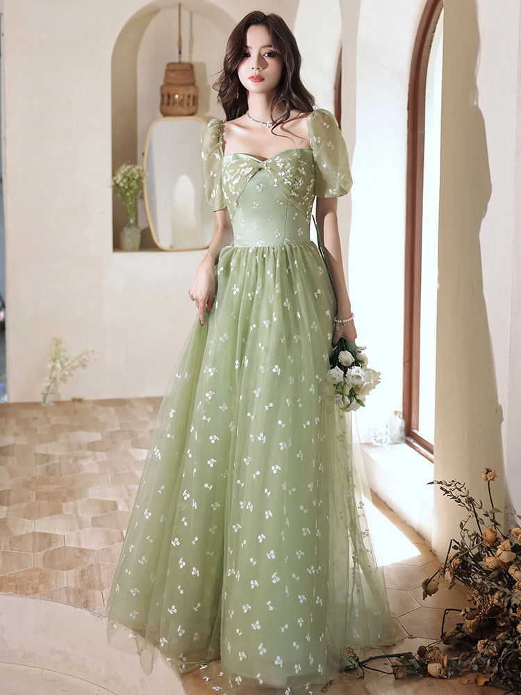 Vestido largo formal de tul verde claro 2022 