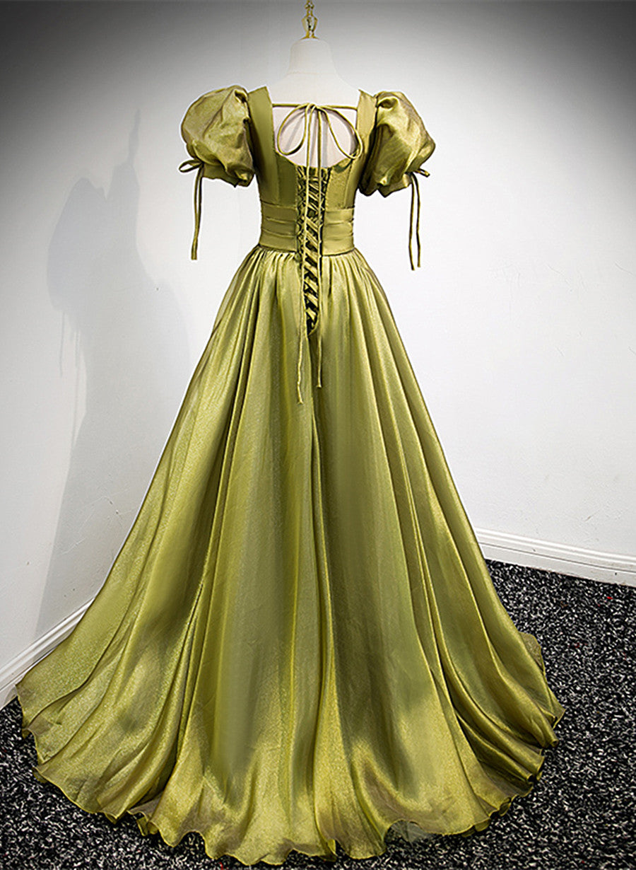 Light Green Short Sleeves Long A-line Prom Dress
