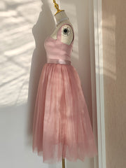 Pink Tea Length Sweetheart Tulle Party Dresses