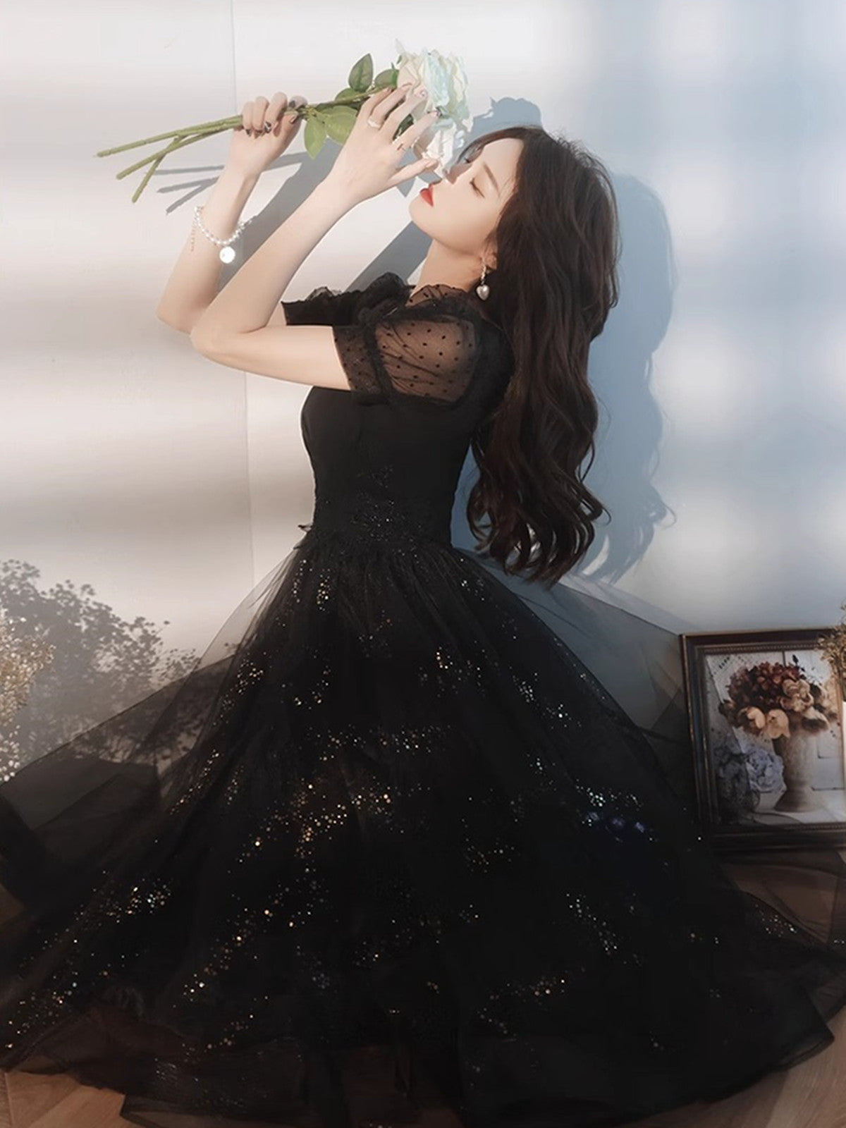 Black Sweetheart Tulle Beaded Short Homecoming Dress