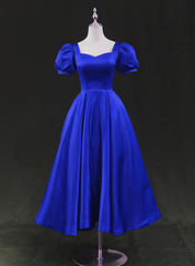Vestido de fiesta de boda de satén azul real hasta la rodilla 