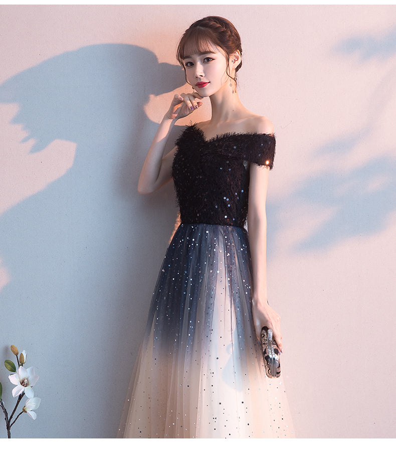 Beautiful Gradient Tulle Sequins Off Shoulder Wedding Party Dresses