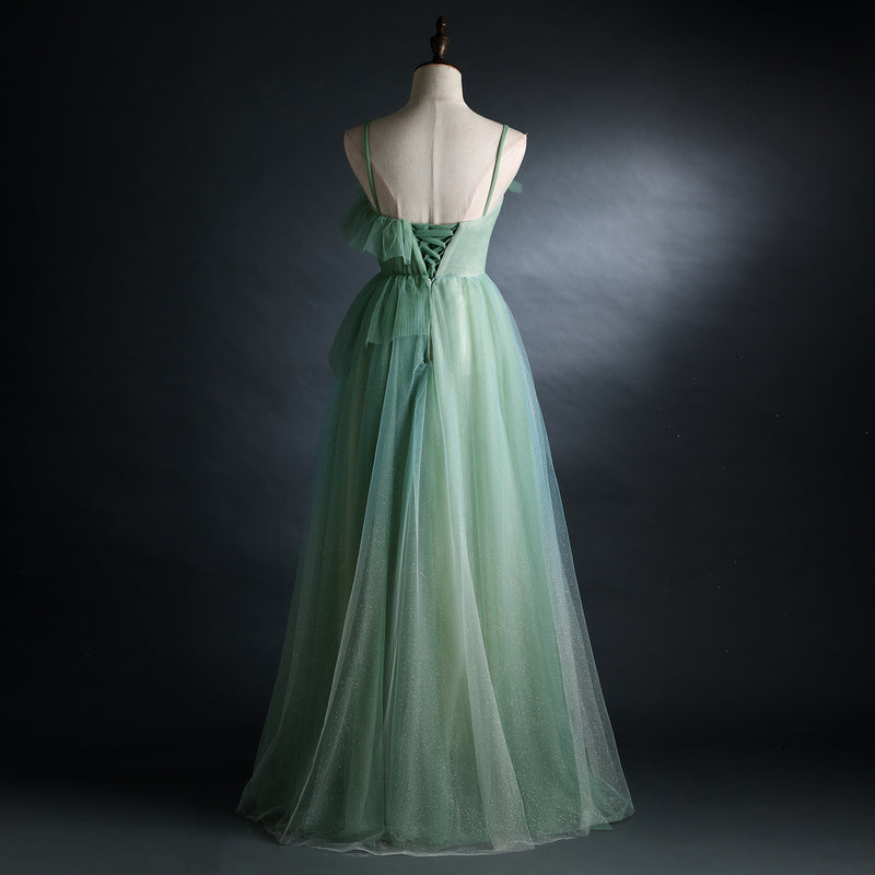 Light Green Gradient Straps Long A-line Prom Dress