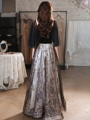 Black Velvet and Tulle with Lace Long Prom Dress