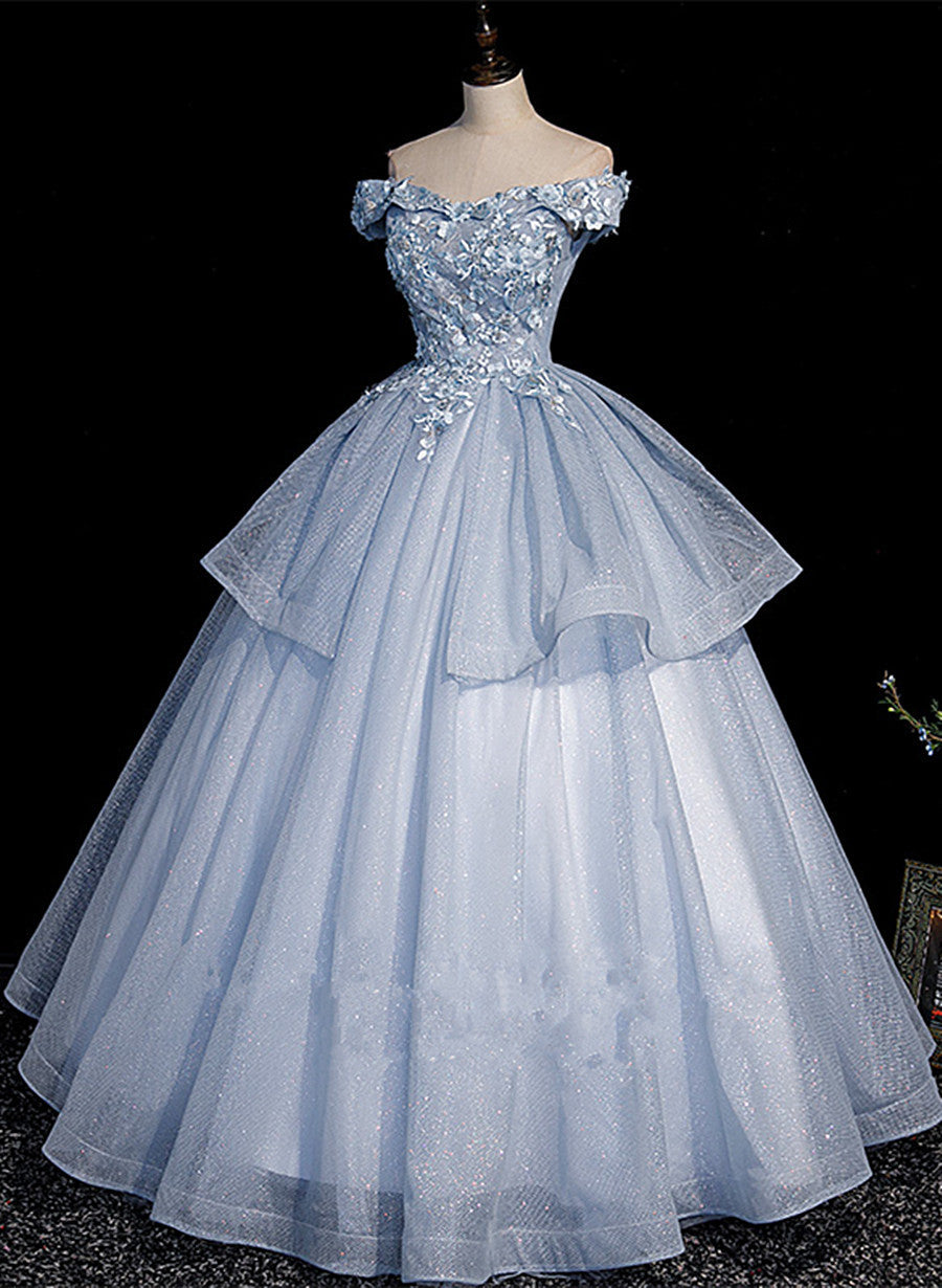 Light Blue Ball Gown Tulle with Lace Formal Dress