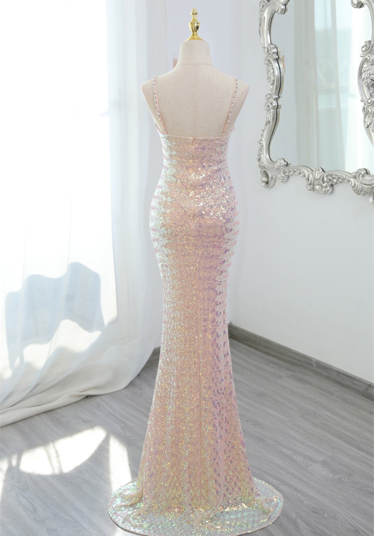 Lovely Sequins Mermaid V-neckline Straps Party Dress