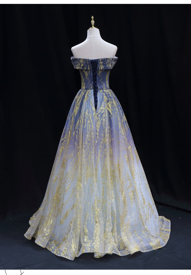 Precioso vestido formal largo de tul degradado para fiesta. 