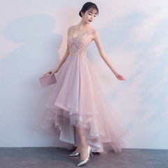 Pink V-neckline High Low Formal Dress
