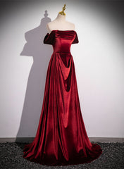 Vestido formal largo hasta el suelo de terciopelo rojo vino 