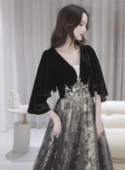 Black Tulle and Velvet Chic Long A-line Prom Dress