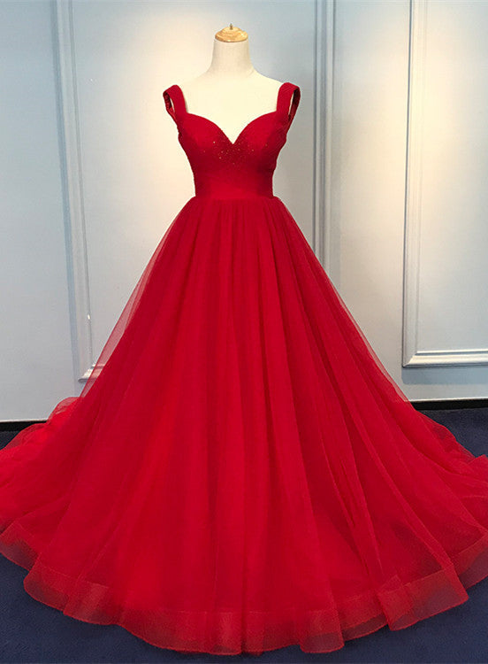 Red Sweetheart Straps Long Ball Gown Evening Dress