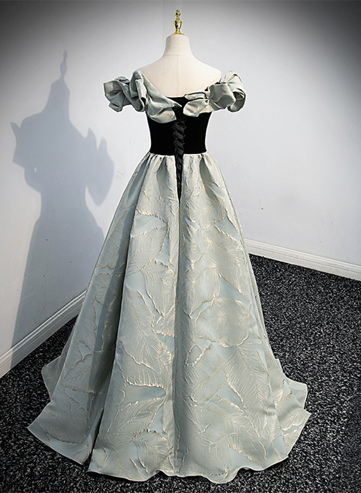 A-line Blue Grey Satin Sweetheart Off Shoulder Prom Dress
