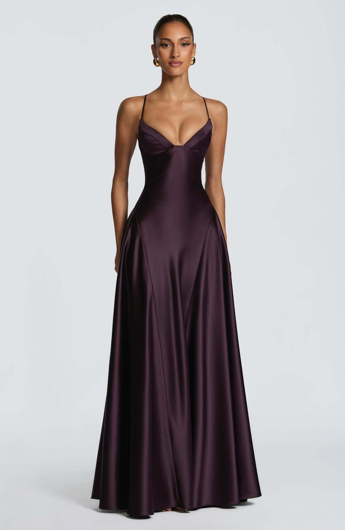 Lovely Purple Satin and Tulle Straps Long Party Dress