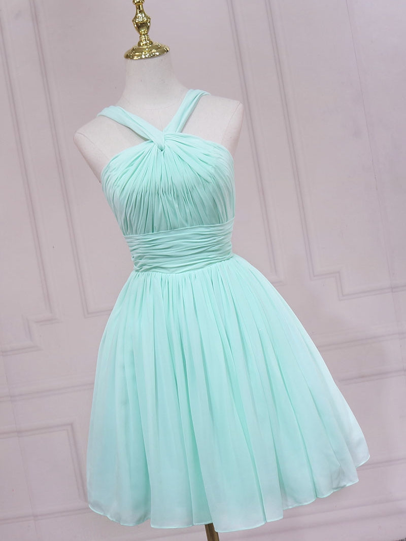 Vestido corto de gasa verde menta para fiesta de boda 