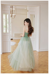Light Green Tulle Straps Long Prom Dress