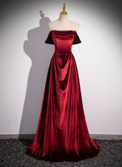 Vestido formal largo hasta el suelo de terciopelo rojo vino 